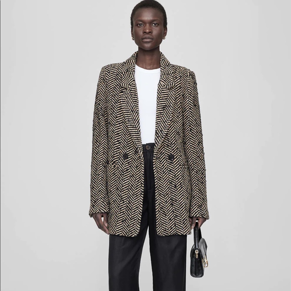 Anine Bing DIANA BLAZER - Cream And Black Fishbone